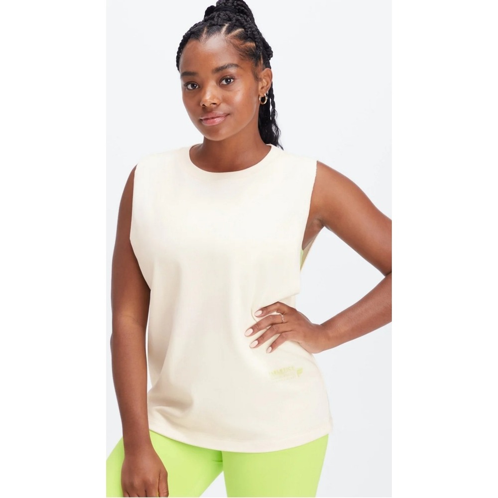 NWT Fabletics XL Egret Athletic Club Cream Oversized Terry Tank Top Shirt